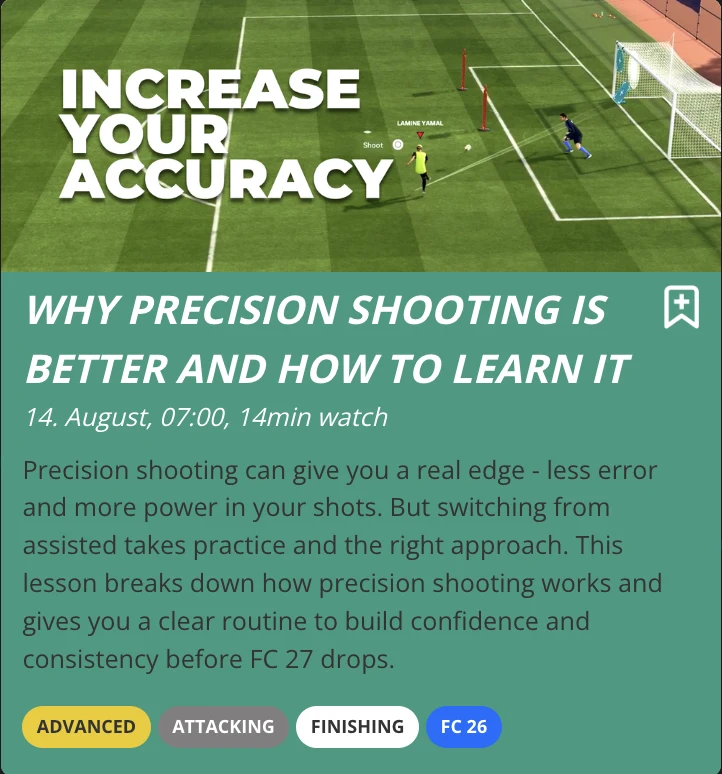 THE GUIDE+ lesson card: why precision shooting is better and how to learn it