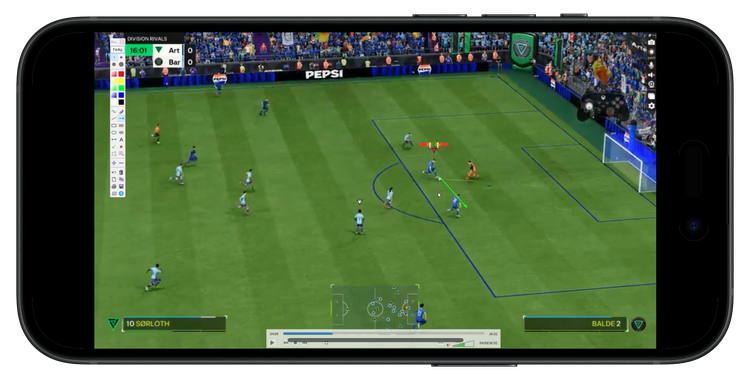 A personal FC gameplay analysis with coaching annotations drawn over the match