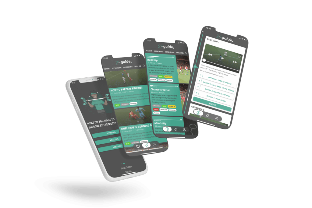 THE GUIDE+ app, with an illustrative climb from Division 6 to Rank II behind it